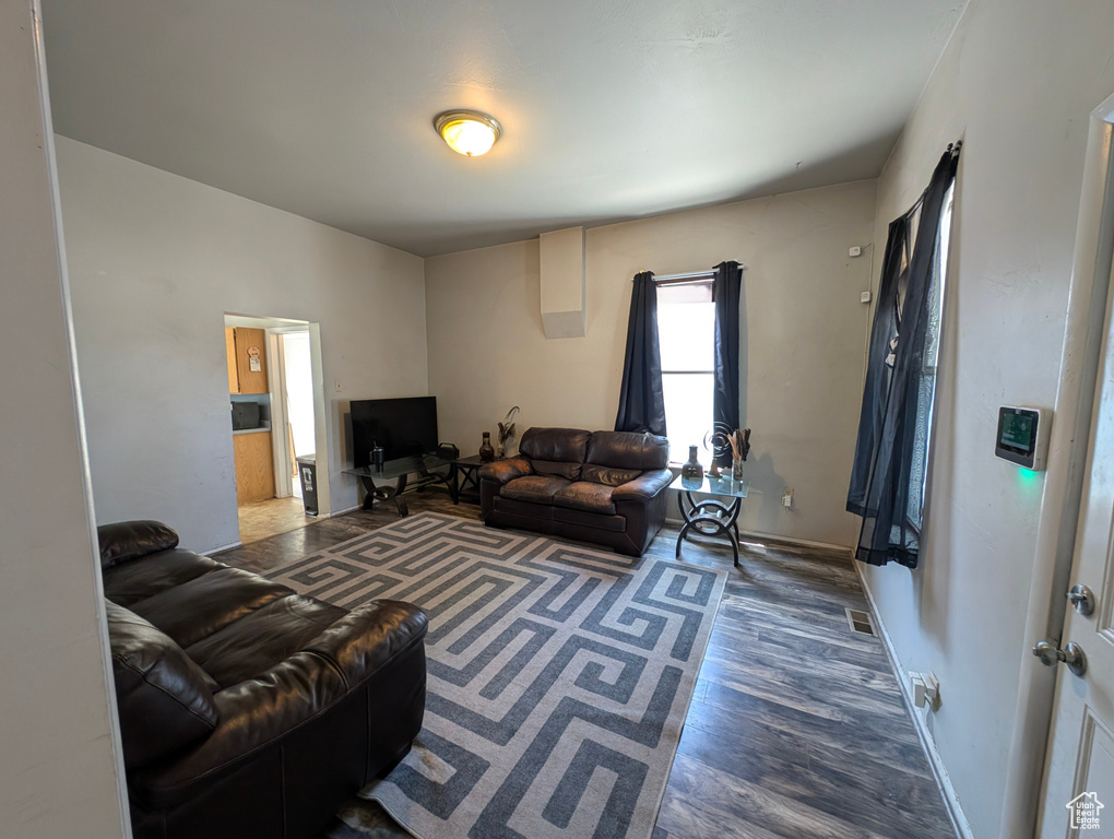 Living room with wood finished floors