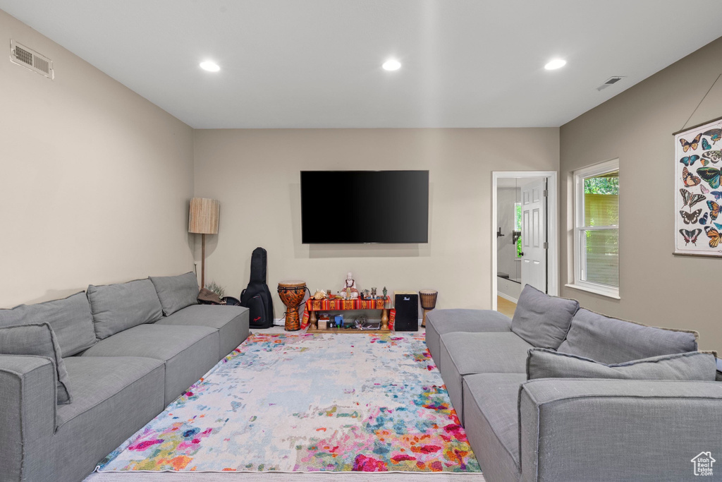 Living room with recessed lighting