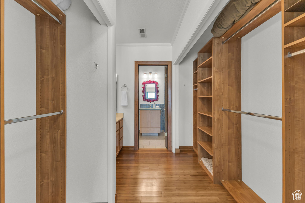 Spacious closet with light wood-style flooring