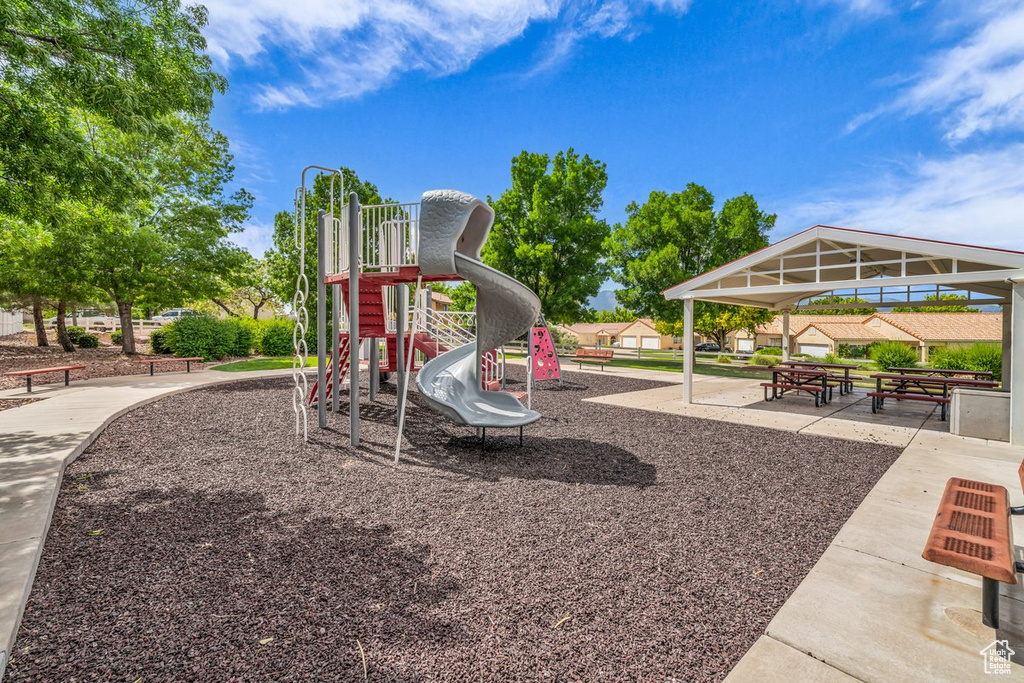 Community jungle gym with a gazebo