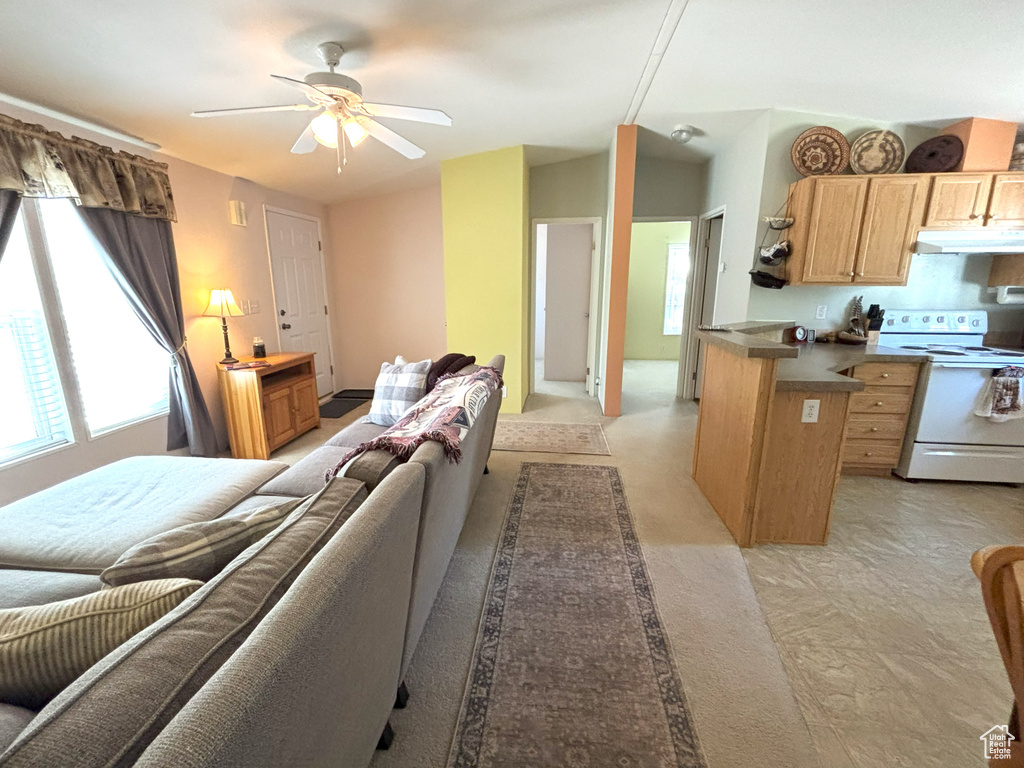 Living area with ceiling fan