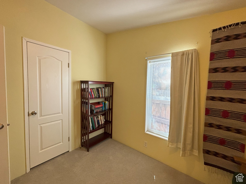 Bedroom with light carpet