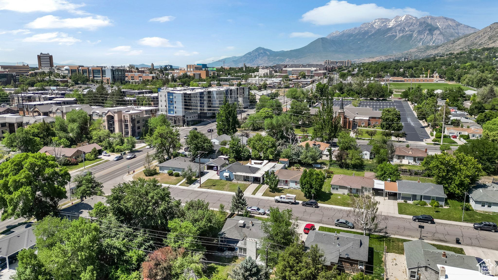 Drone / aerial view of a mountainous background