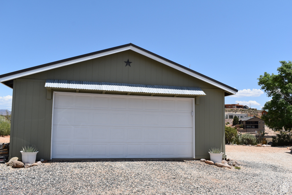 View of detached garage