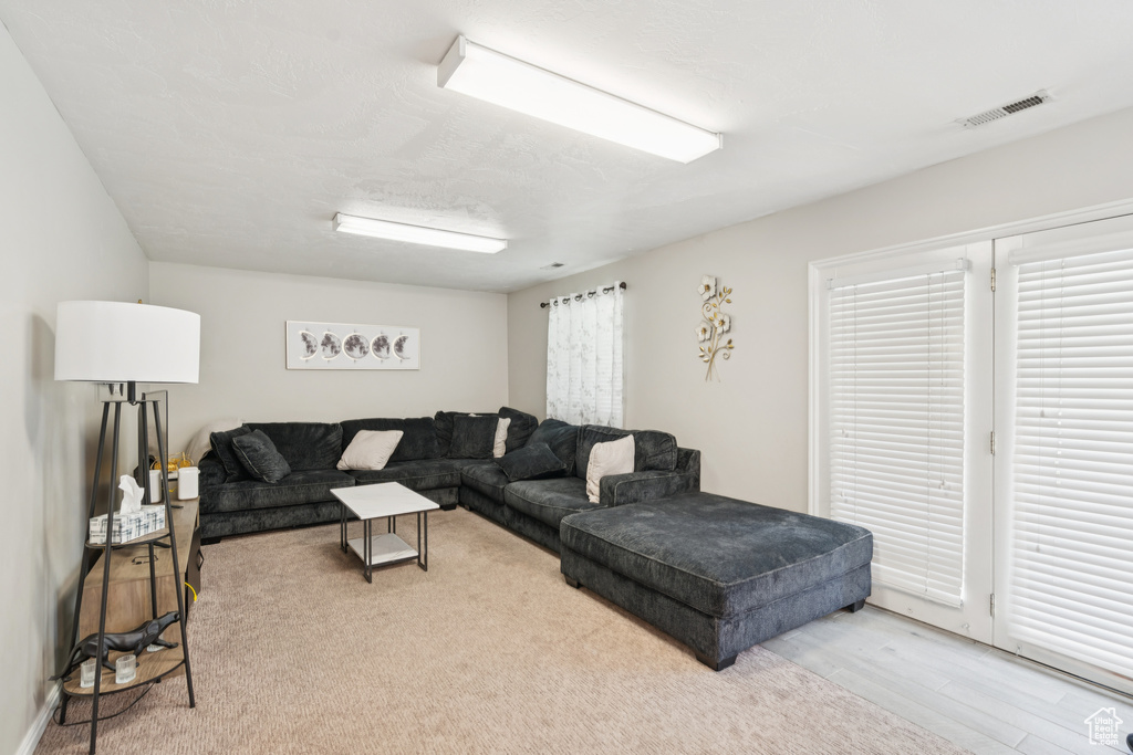 Living room with wood finished floors