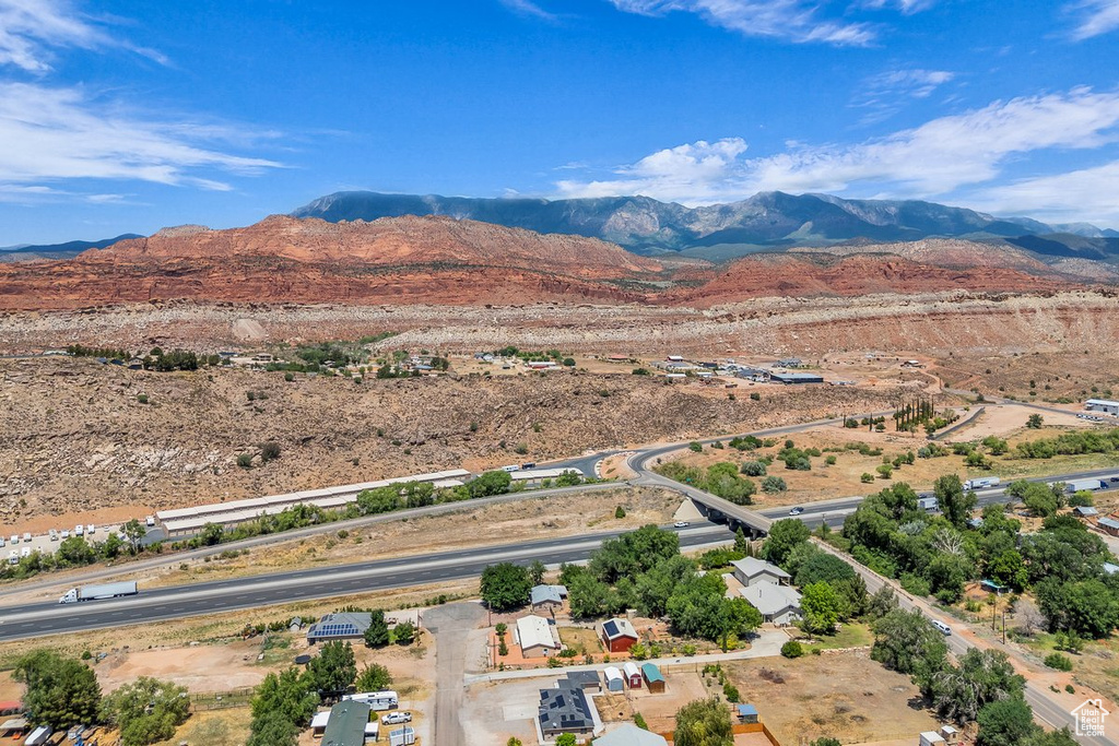 Aerial view of a mountain backdrop