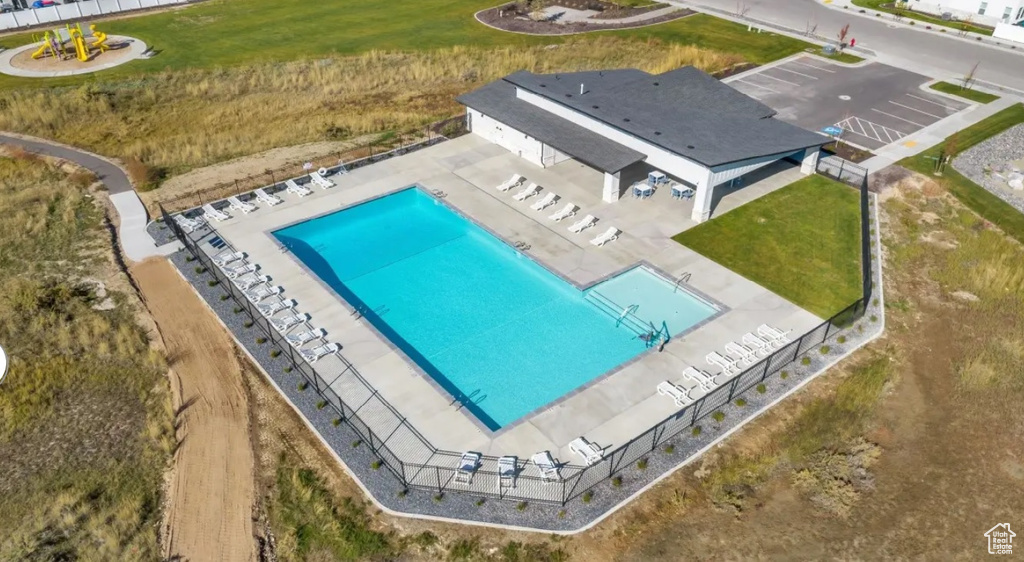 Aerial view of a pool area