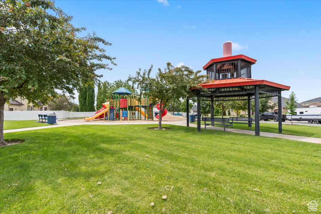 Community playground with a gazebo