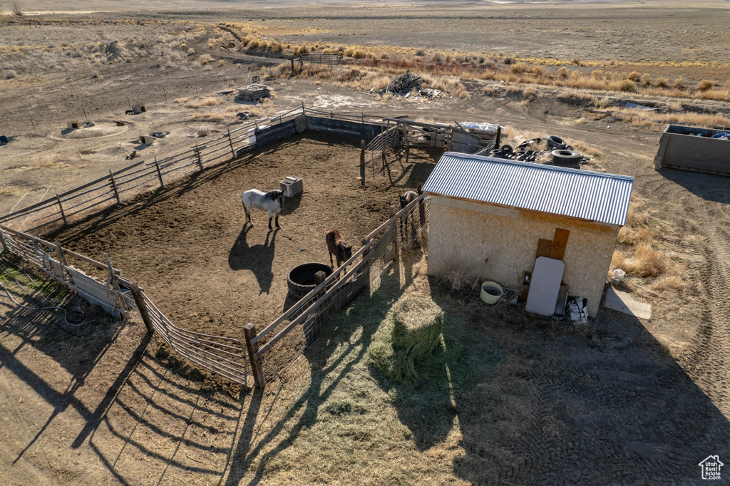 Aerial view of sparsely populated area featuring a desert landscape