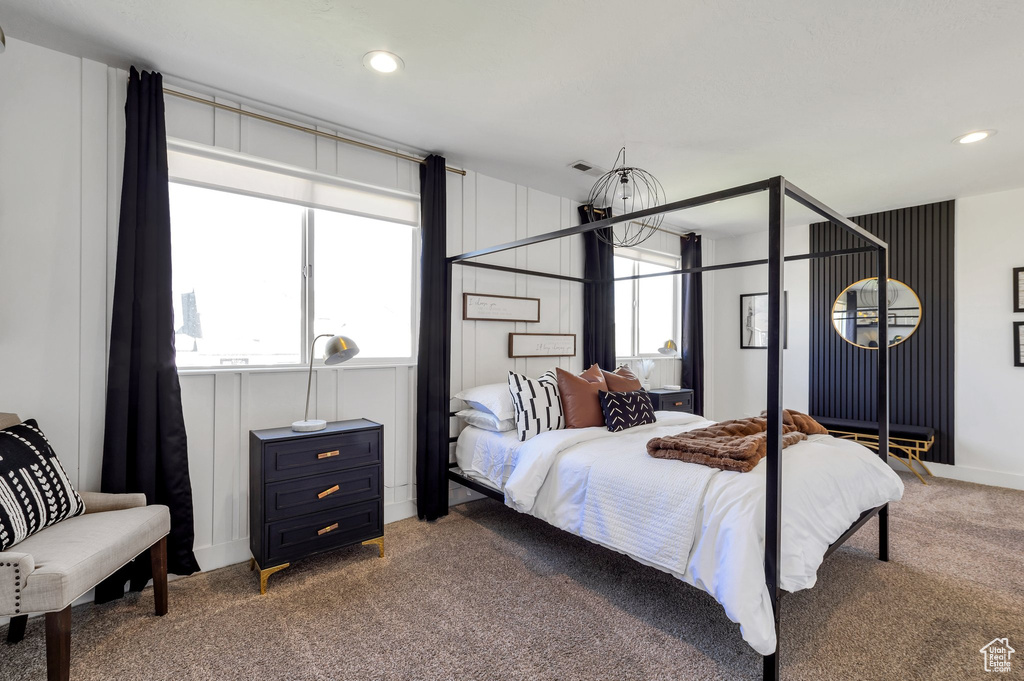 Bedroom with carpet flooring and recessed lighting