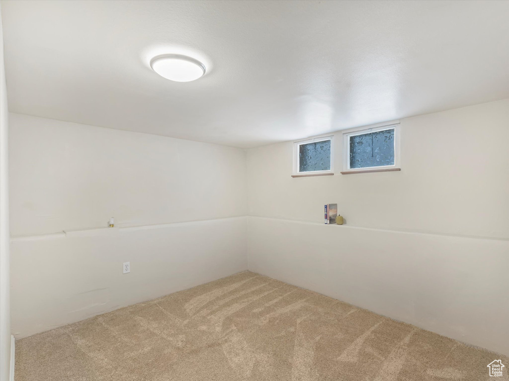 Basement featuring carpet flooring
