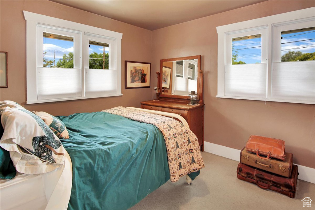Bedroom with carpet floors and baseboards