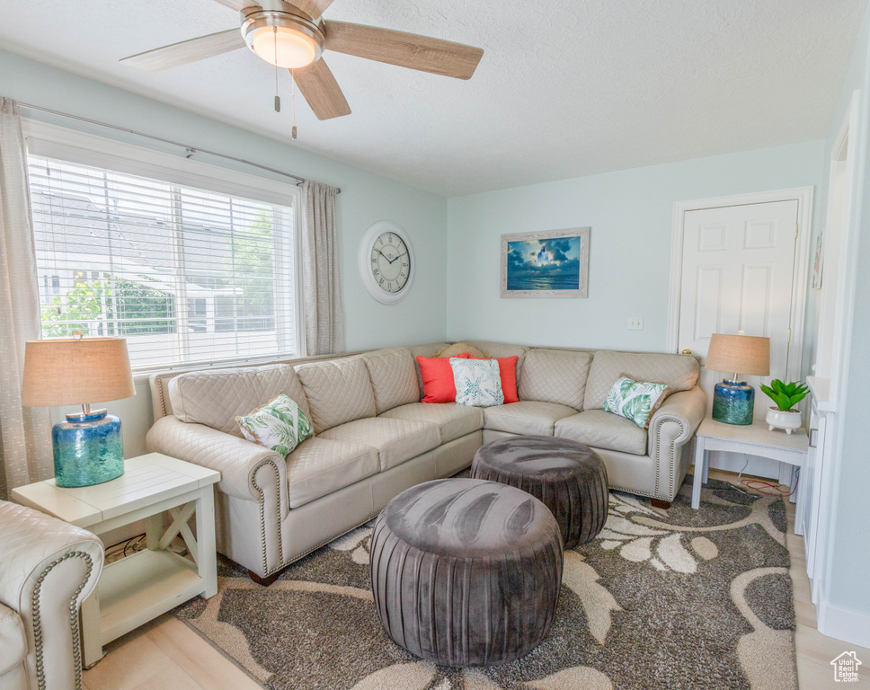 Living area featuring ceiling fan