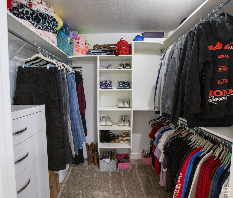 Walk in closet featuring carpet flooring