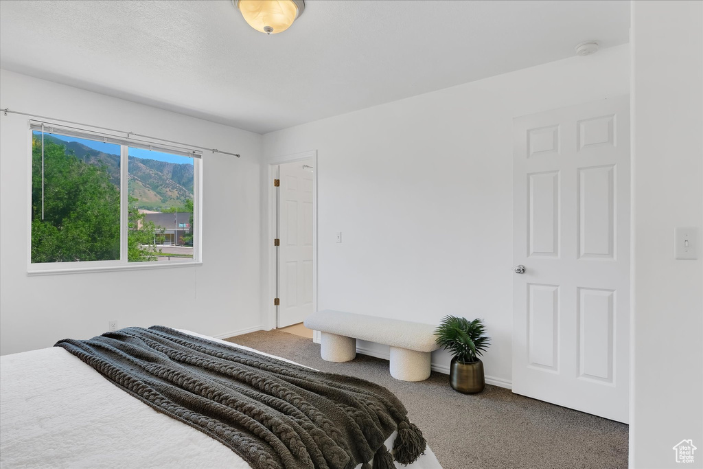 Bedroom featuring carpet and baseboards
