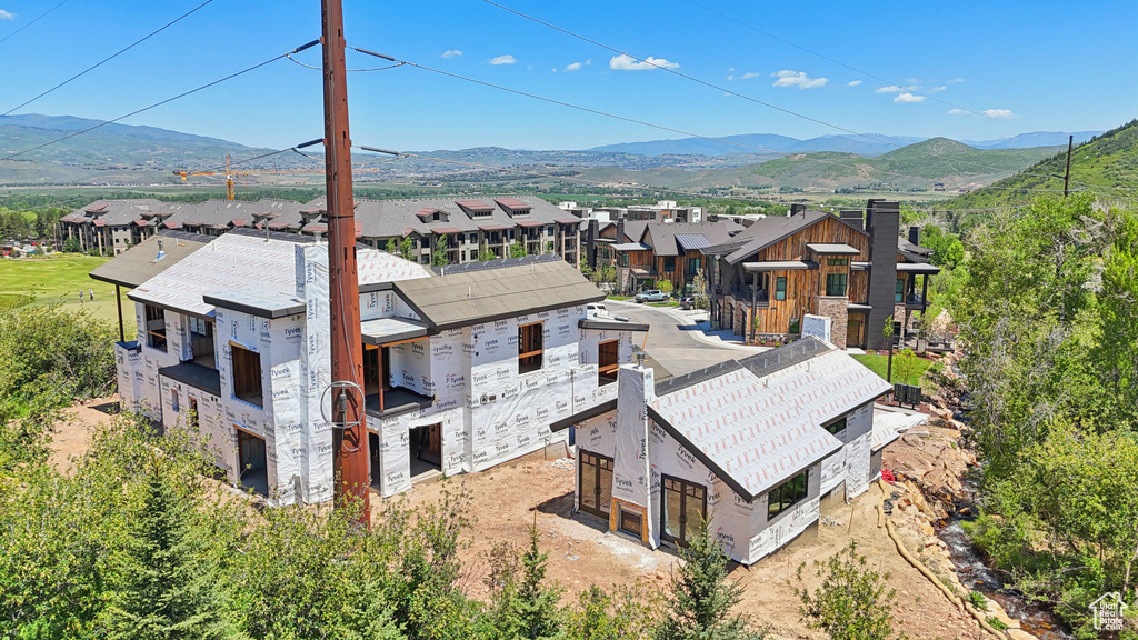 Drone / aerial view of a mountain backdrop