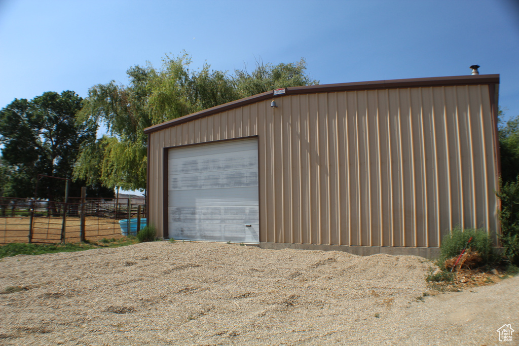View of detached garage
