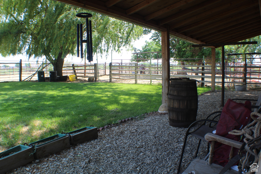 View of yard featuring an exterior structure