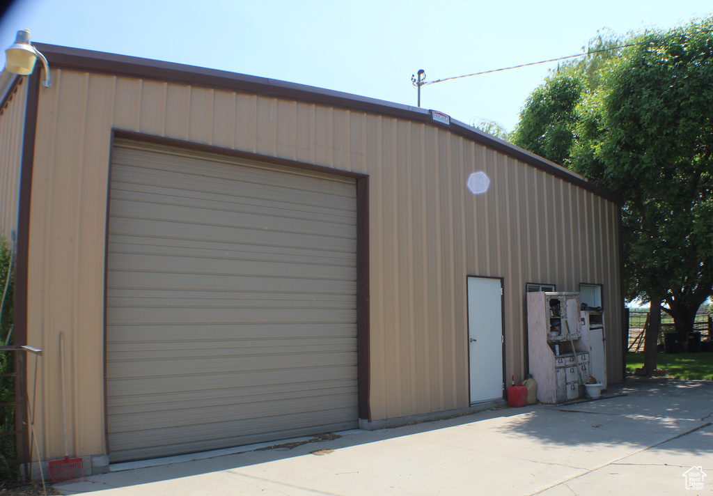 View of detached garage