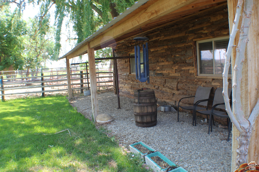 View of yard featuring an exterior structure