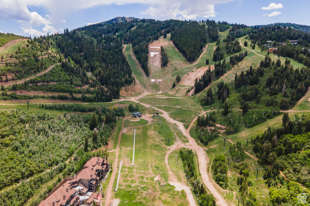 Aerial view of property's location with a heavily wooded area