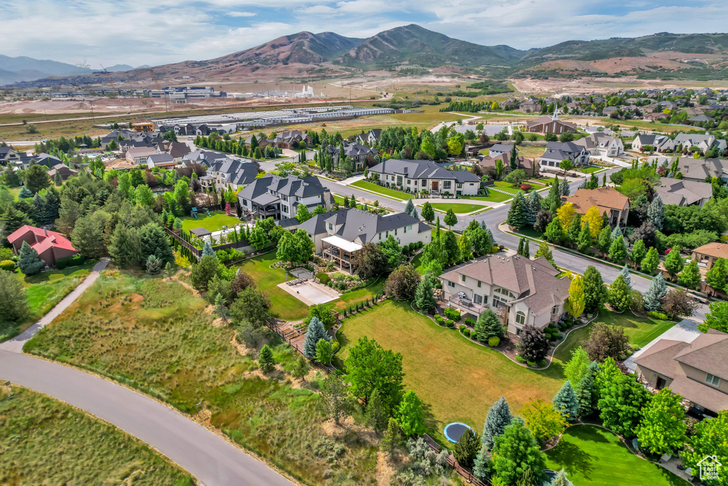 Aerial perspective of suburban area featuring mountains