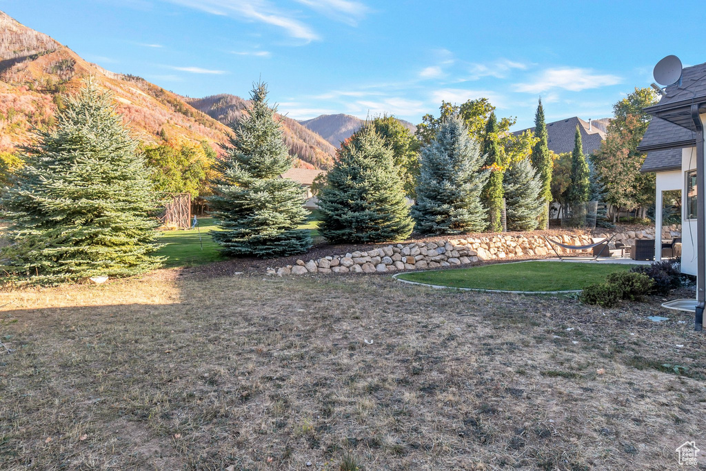 View of green lawn with a mountain view