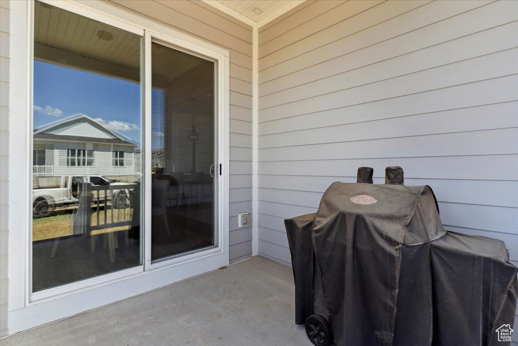 View of patio with area for grilling