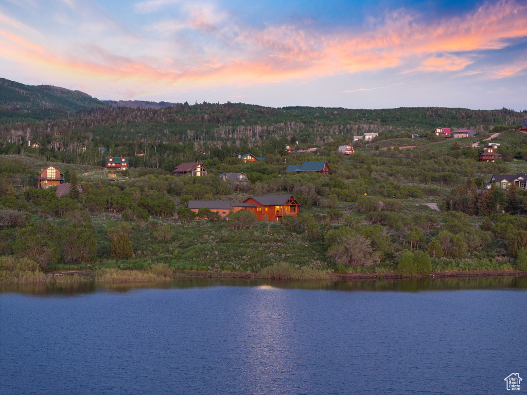 Water view featuring a heavily wooded area