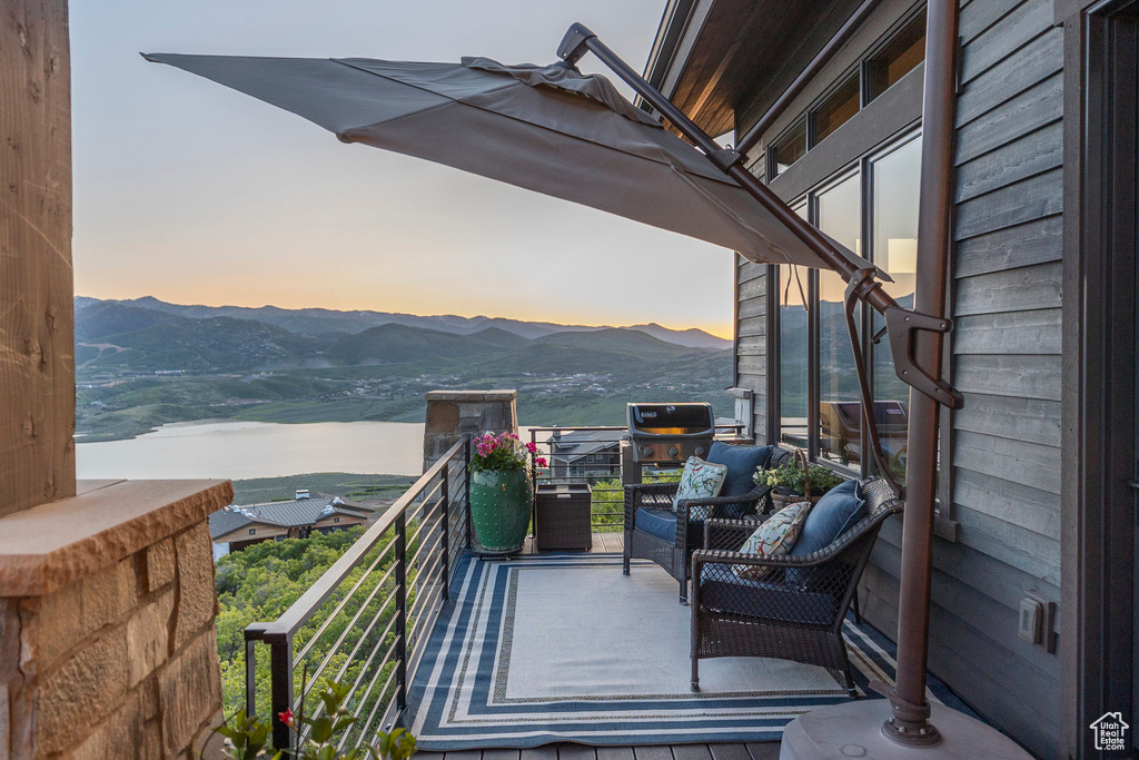 Balcony with a mountain view