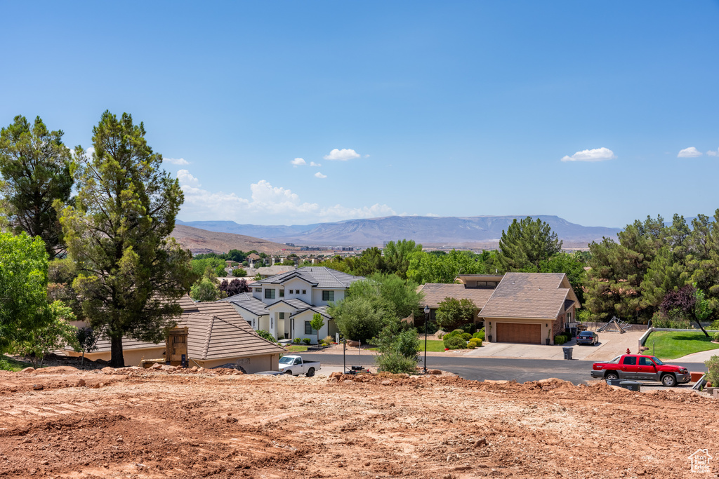 View of mountain backdrop with nearby suburban area
