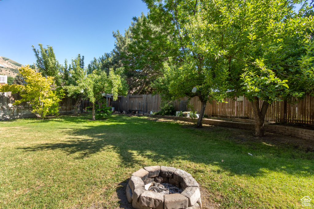 View of yard featuring a fire pit