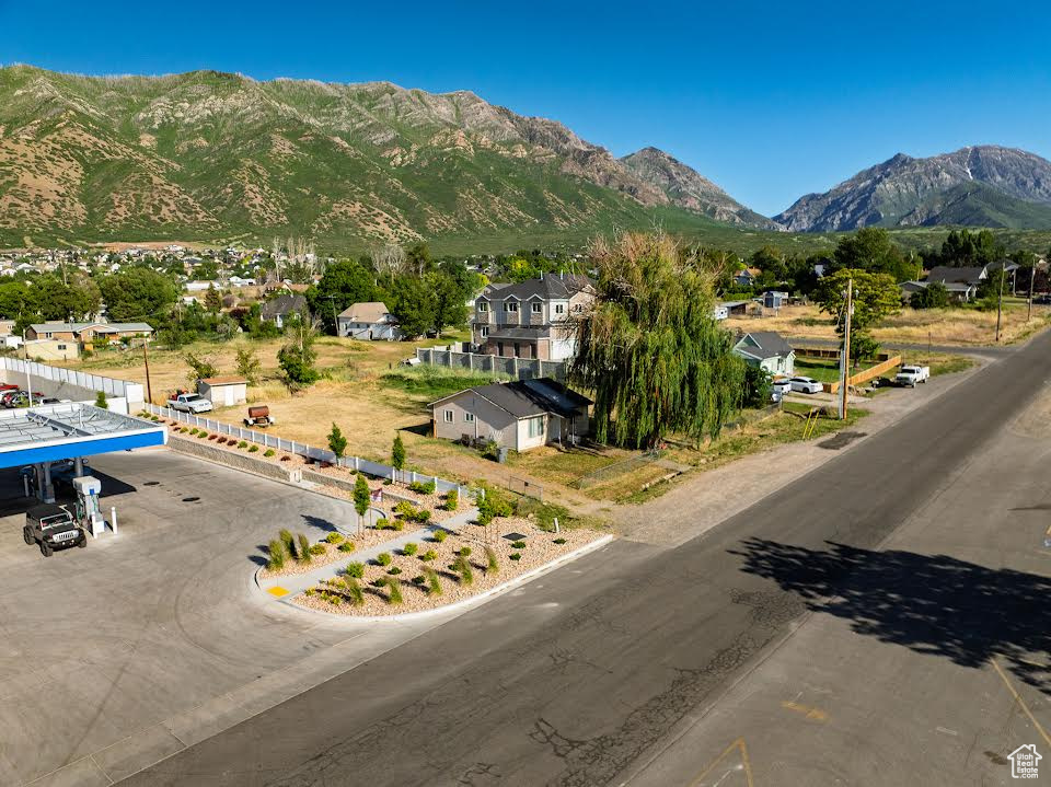 View of mountain background with nearby suburban area
