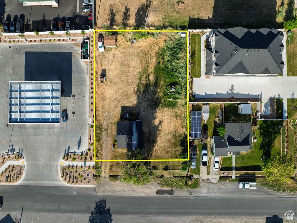 Aerial view of property's location with property parcel outlined