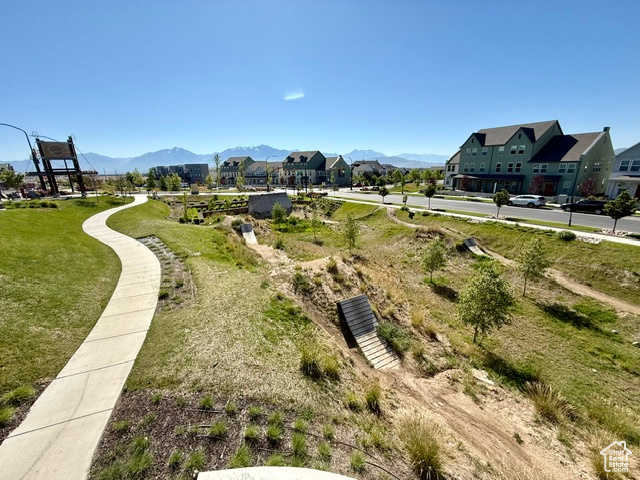 View of yard featuring a mountain view and a residential view