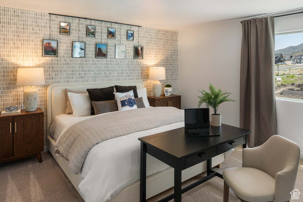 Bedroom featuring carpet