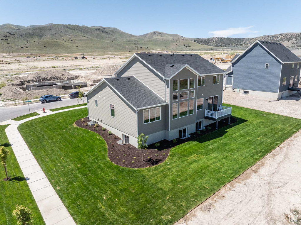 View from above of property featuring mountains