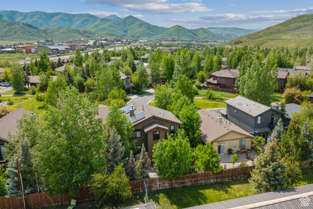 Aerial perspective of suburban area with mountains