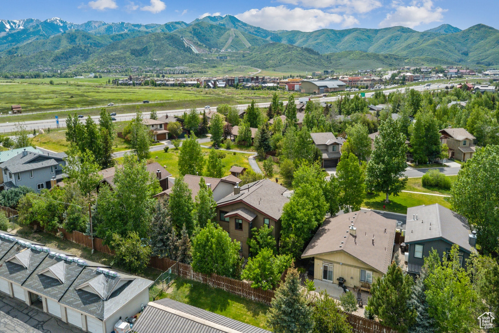 Aerial perspective of suburban area with mountains