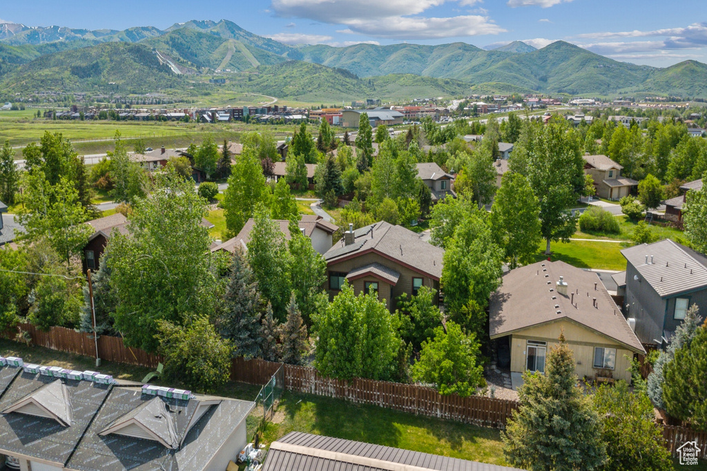 Aerial perspective of suburban area featuring mountains