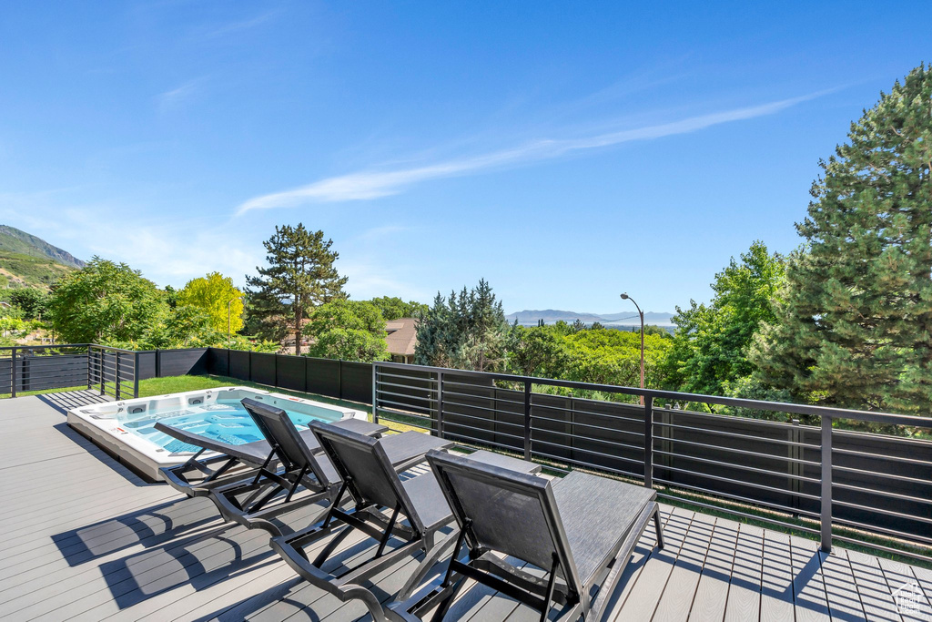 Wooden terrace with a mountain view