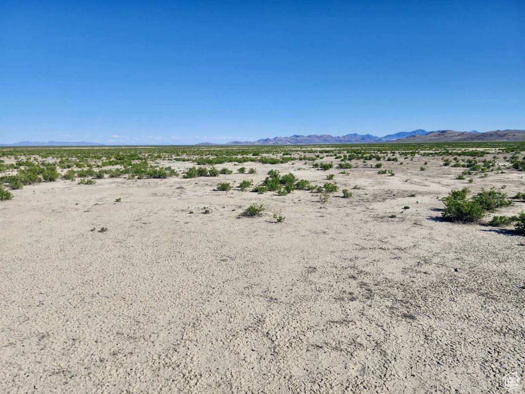 View of mountain backdrop with a desert landscape
