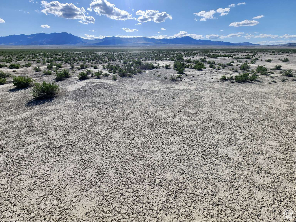 View of mountain backdrop with a desert landscape