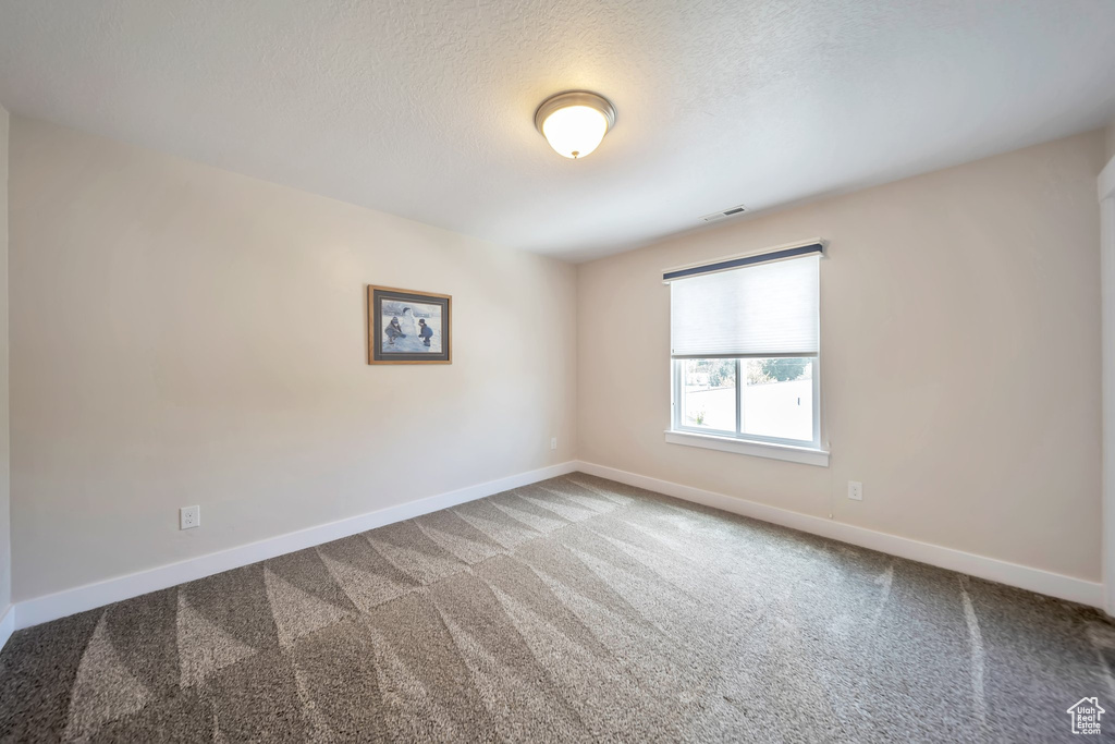 Spare room featuring carpet flooring and a textured ceiling