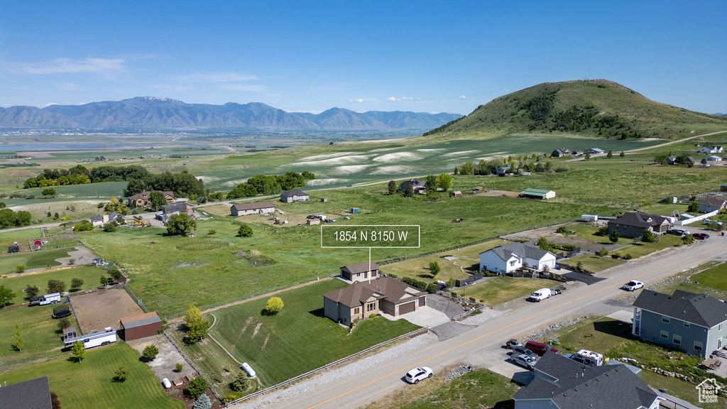 Aerial view of a mountain backdrop