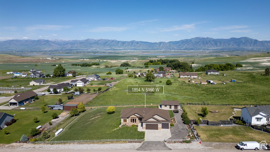 Drone / aerial view of a mountainous background