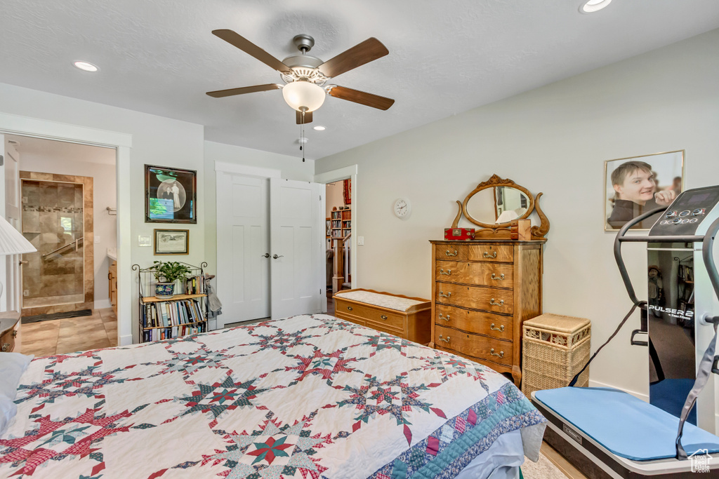 Bedroom with recessed lighting and a ceiling fan