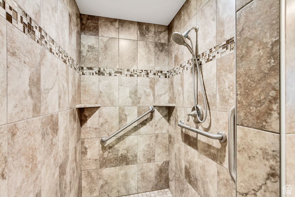 Bathroom view of tiled shower