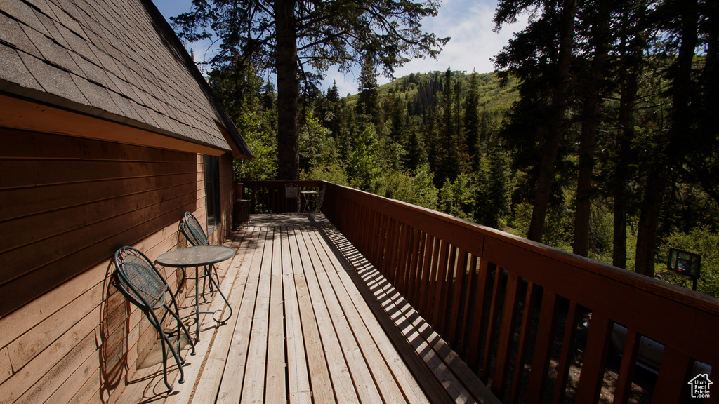Wooden terrace with a forest view
