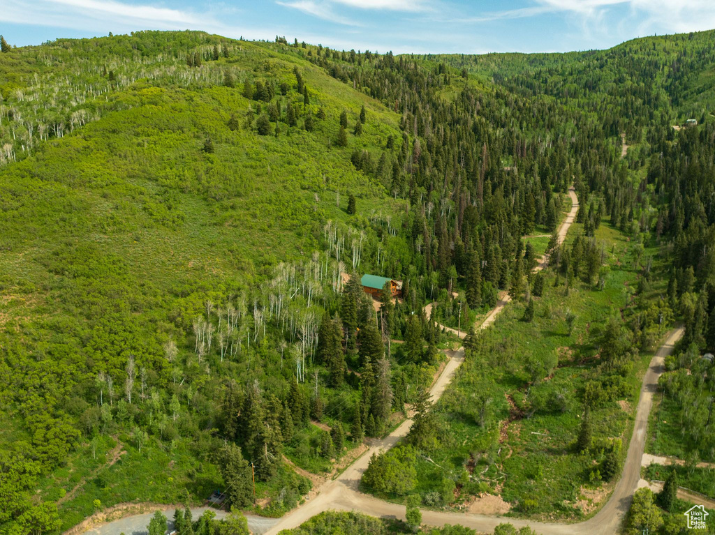 Aerial view of property's location featuring a heavily wooded area